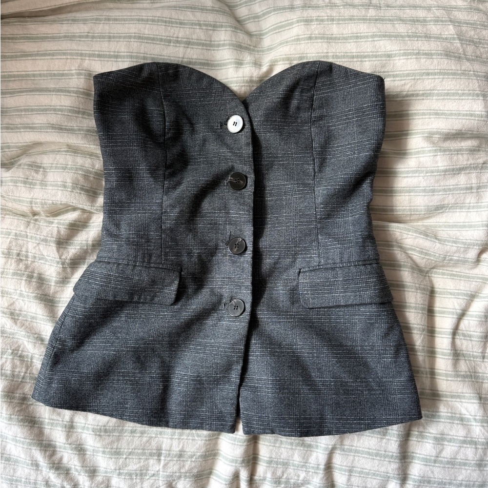 Zara Gray Plaid High-Waist Skirt